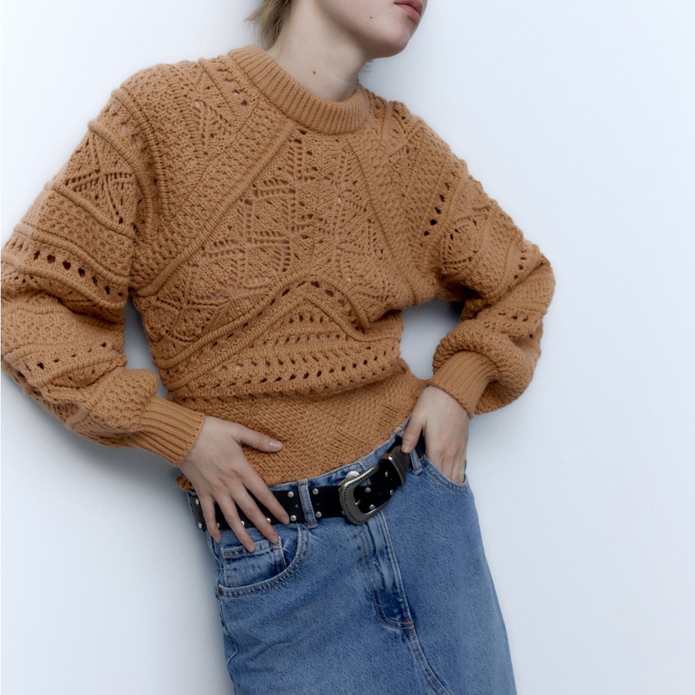 COPY - Zara open knit sweater- never worn in camel color